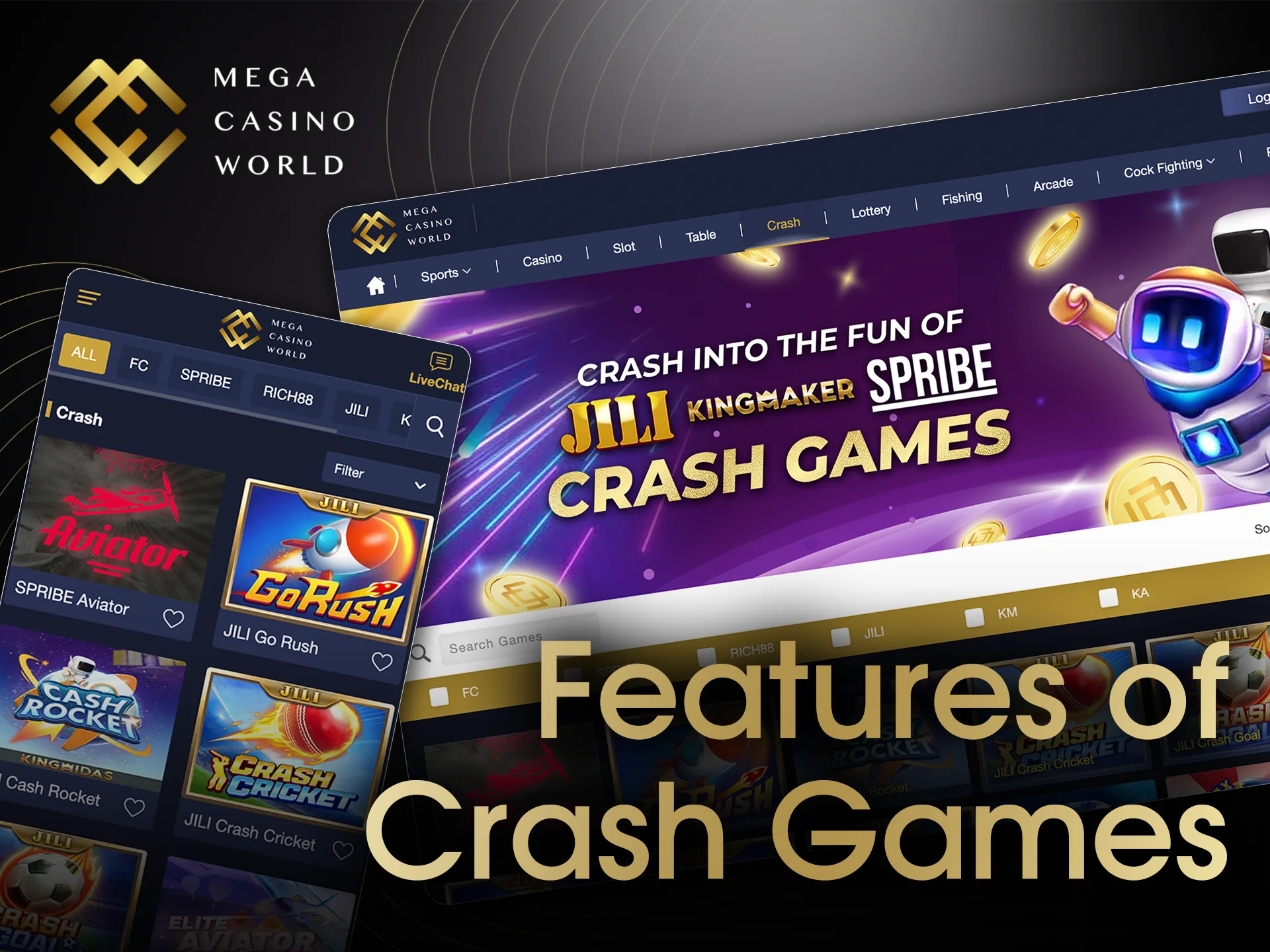 Crash games at Mega Casino World have a lot of features.