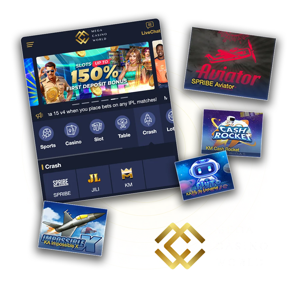Play crash games on Mega Casino World in India and win big.