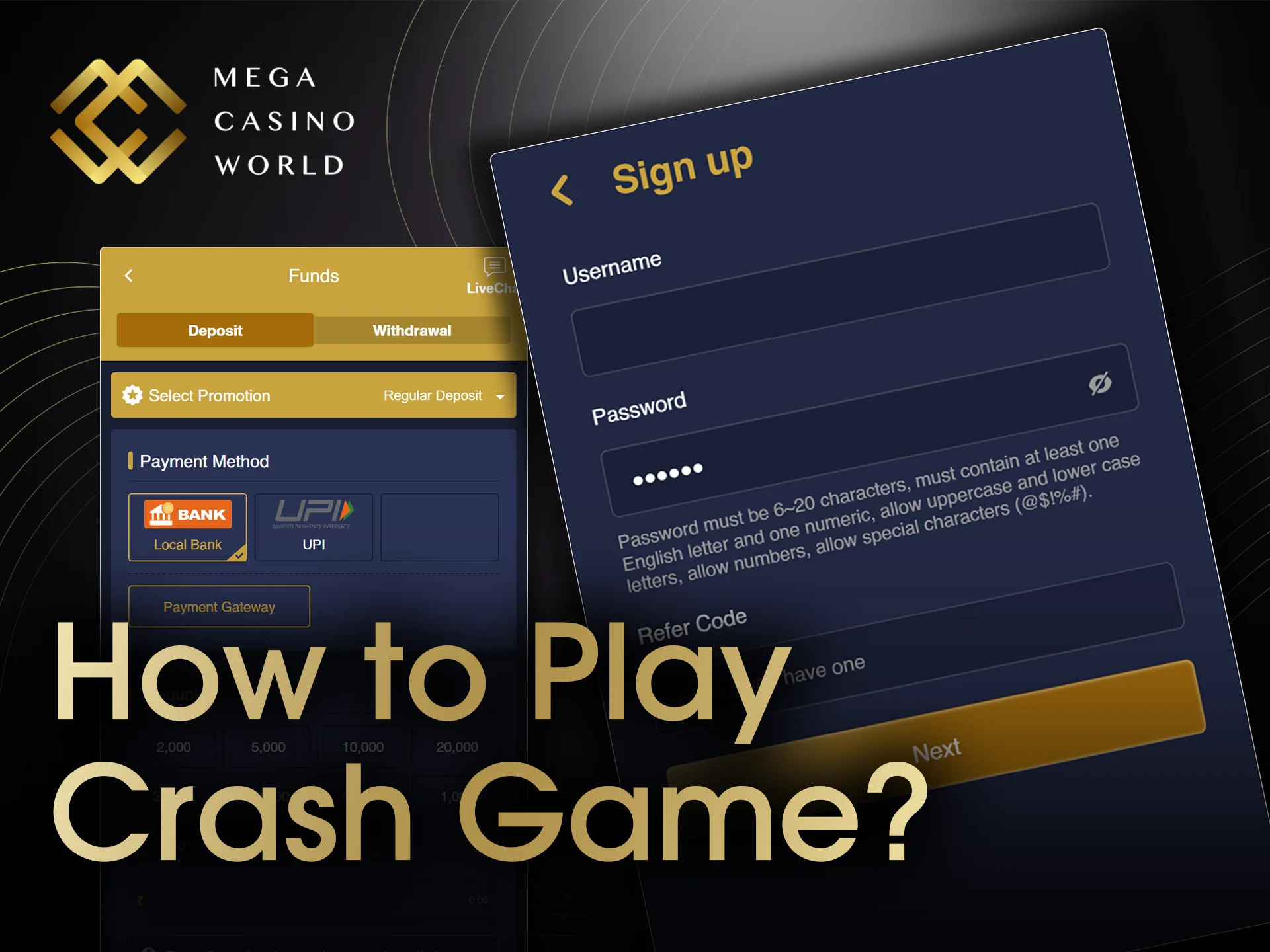 Play crash games after creating an account and depositing your balance.