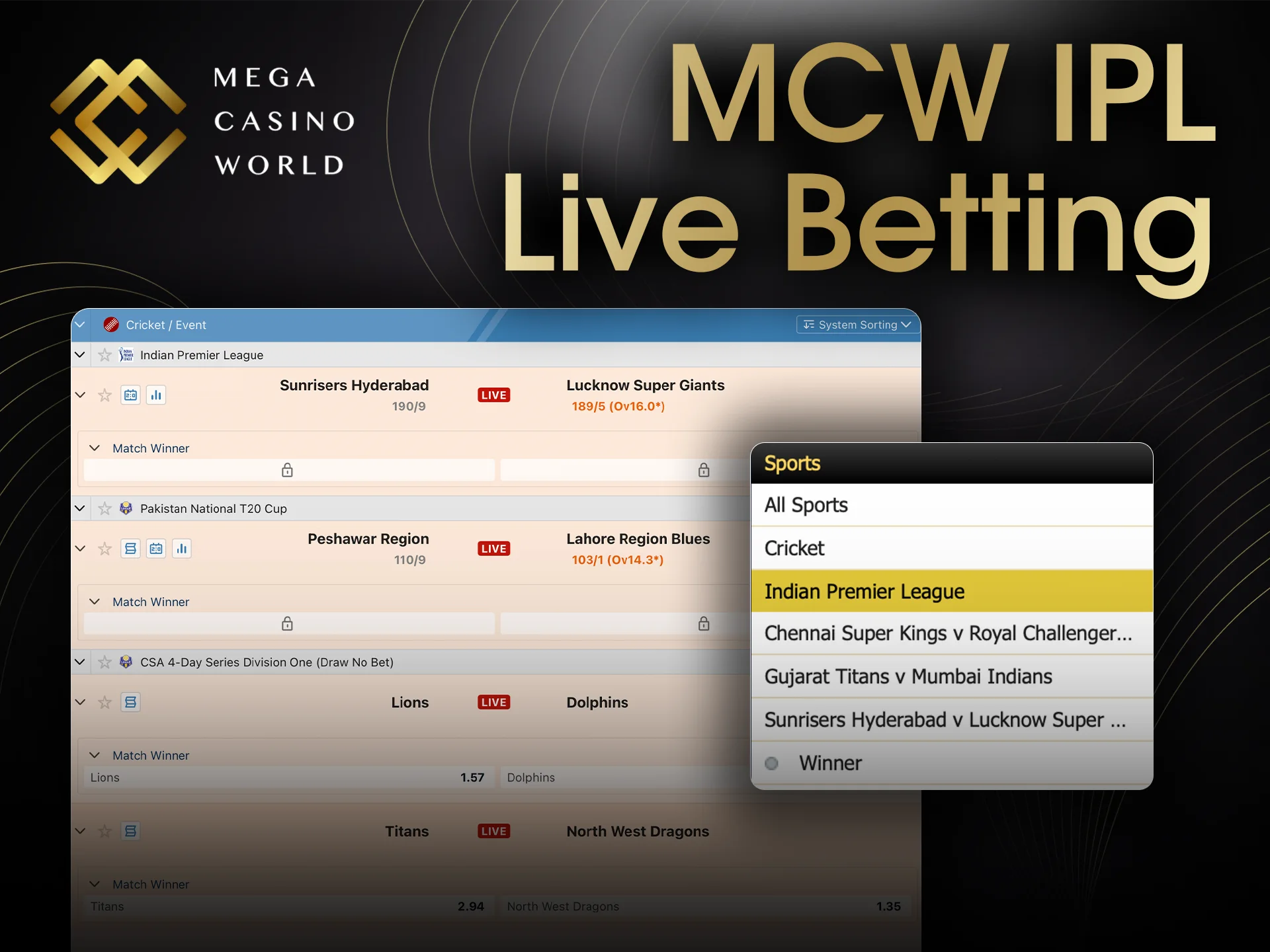 Experience Mega Casino World IPL live betting and feel the thrill of the game.
