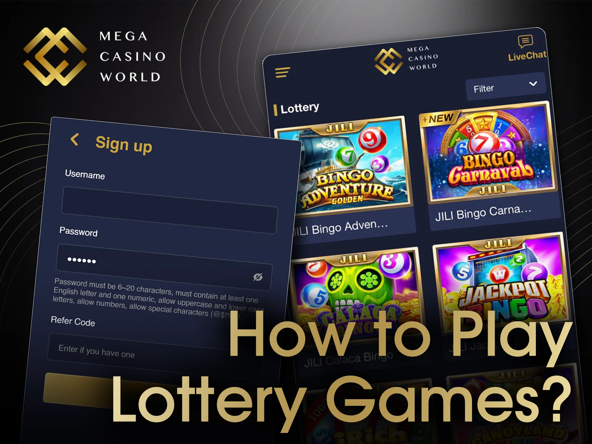 Follow these easy steps to win lottery on Mega Casino World.