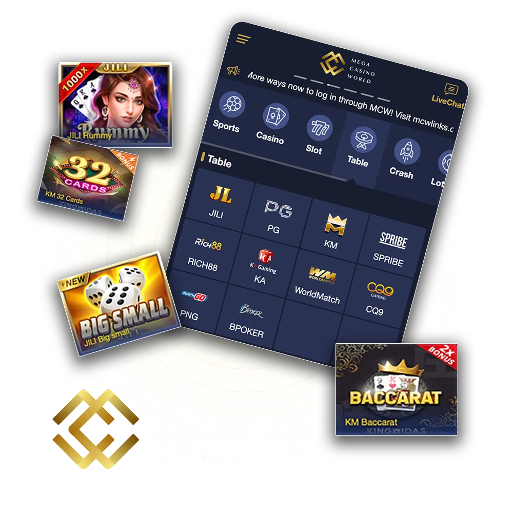 Play exciting table games and win on Mega Casino World.