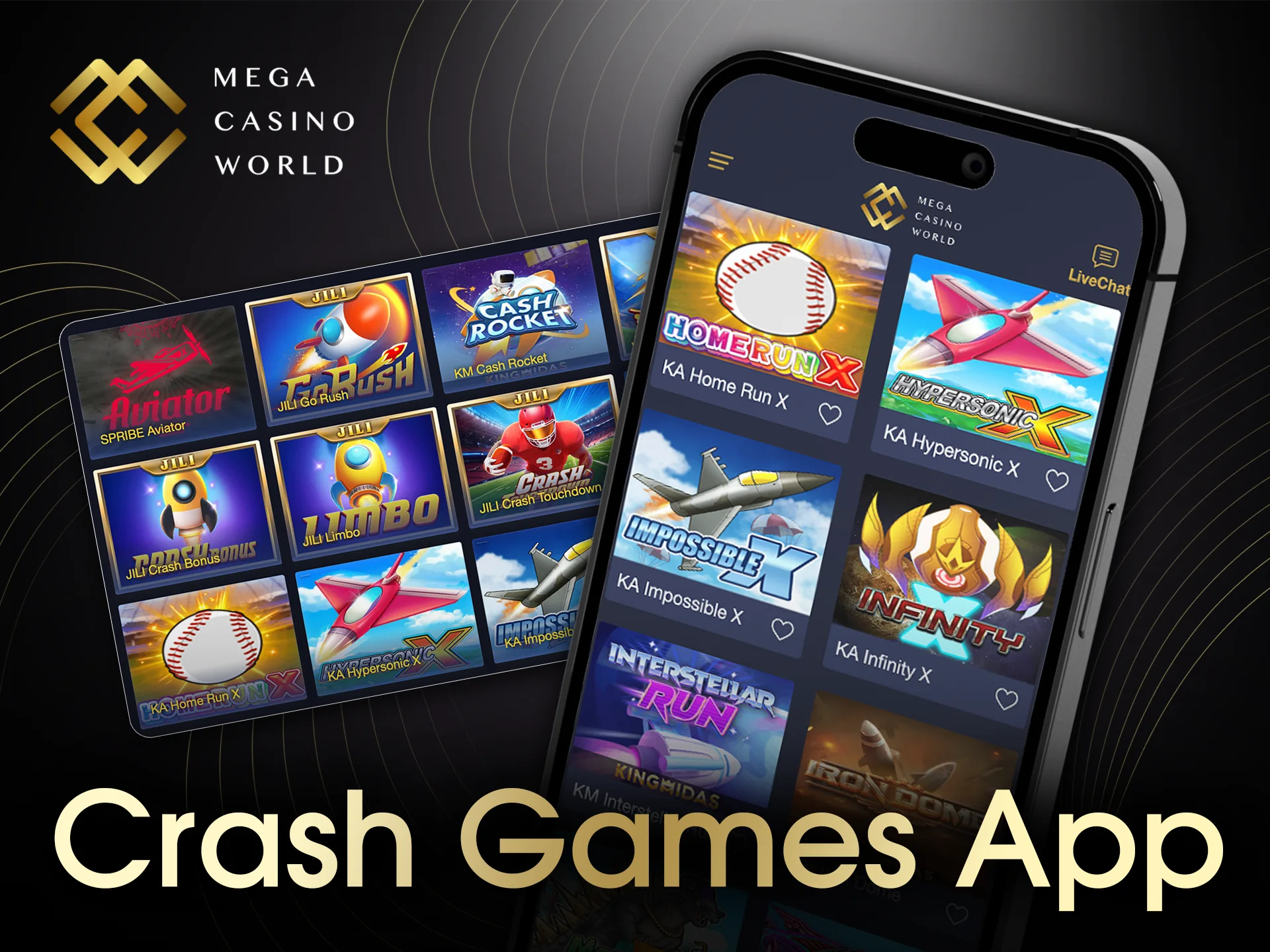 Play crash games via Mega Casino World app bet anytime anywhere.
