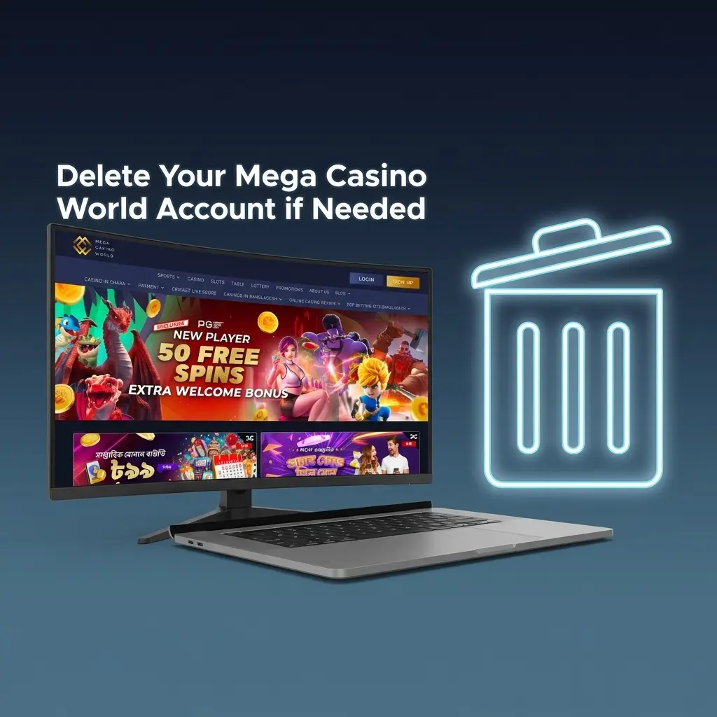 Steps to permanently delete your Mega Casino World account via support team, including fund withdrawal and identity verification