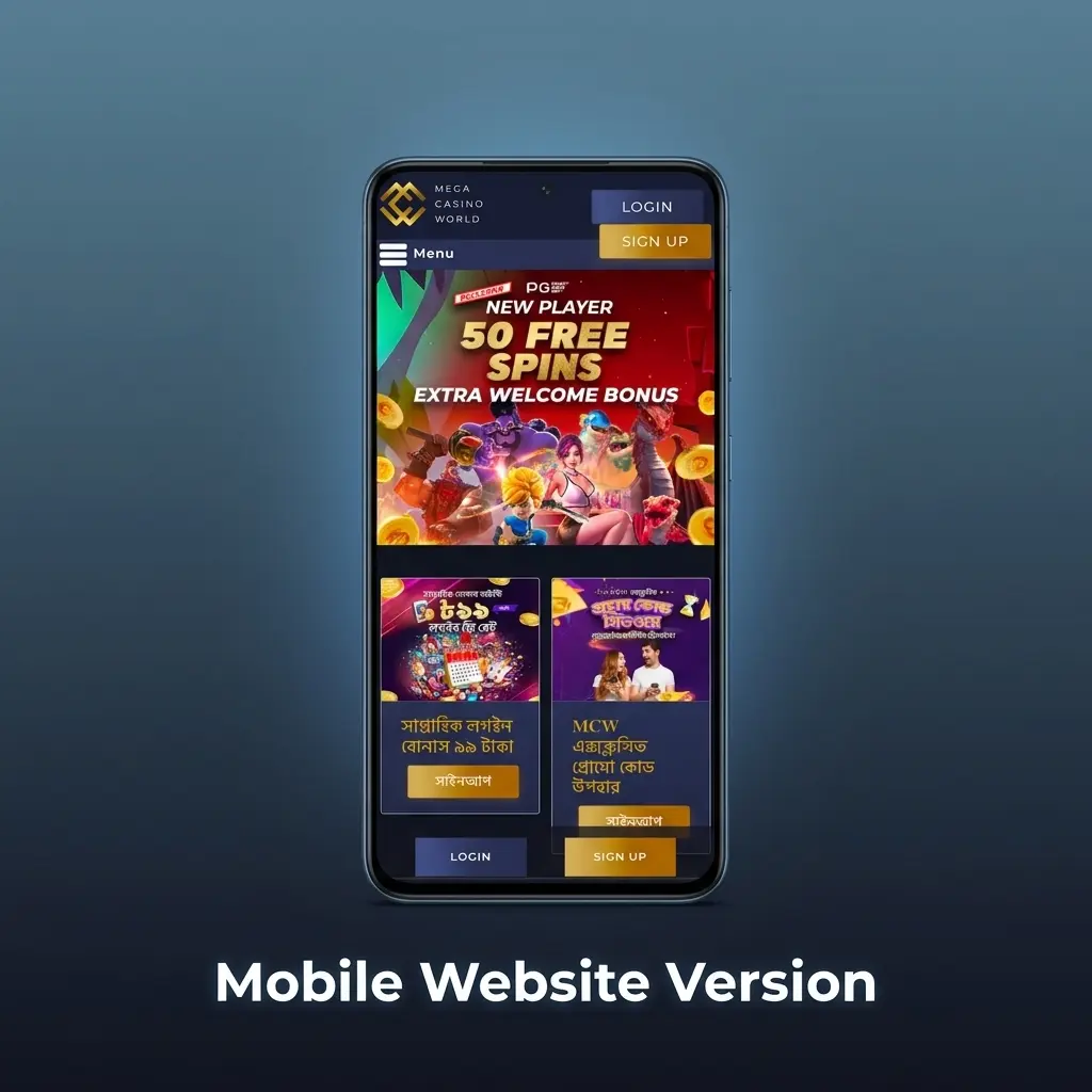 Mega Casino World mobile website optimised for Indian smartphones with touch-friendly layout, UPI deposits, and live betting